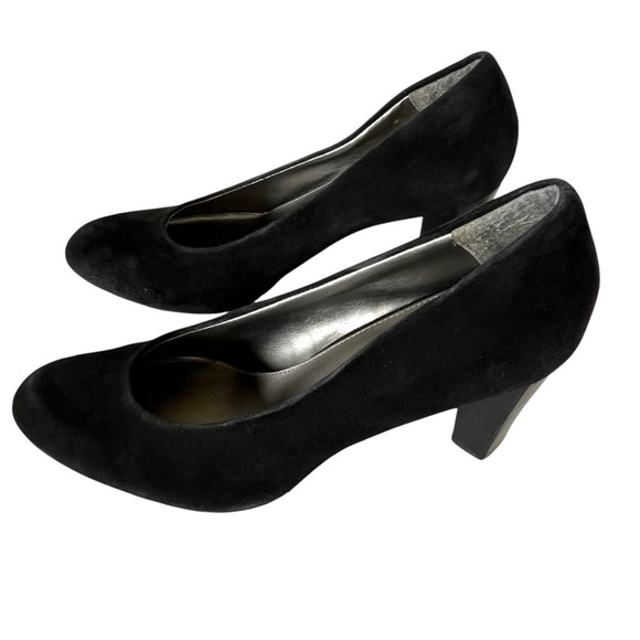 Liz Claiborne Chloe Black Suede Round Toe Stacked Heel Pumps – Size 8 M - Picture 2 of 13